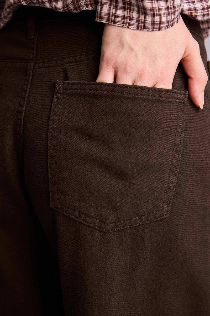 DeFacto Brown Woman Cotton Wide Leg Normal Waist Gabardine Trousers Casual - Image 5